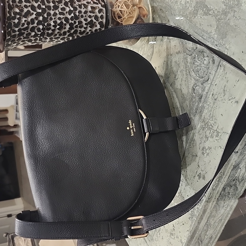 Kate Spade Black Leather Clarke Street Camille Shoulder Crossbody Messenger Bag